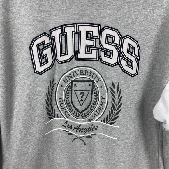 Guess Factory Womens Gray Eco Damia Logo Sweatshirt Small Oversize Patch Letters - Picture 2 of 6